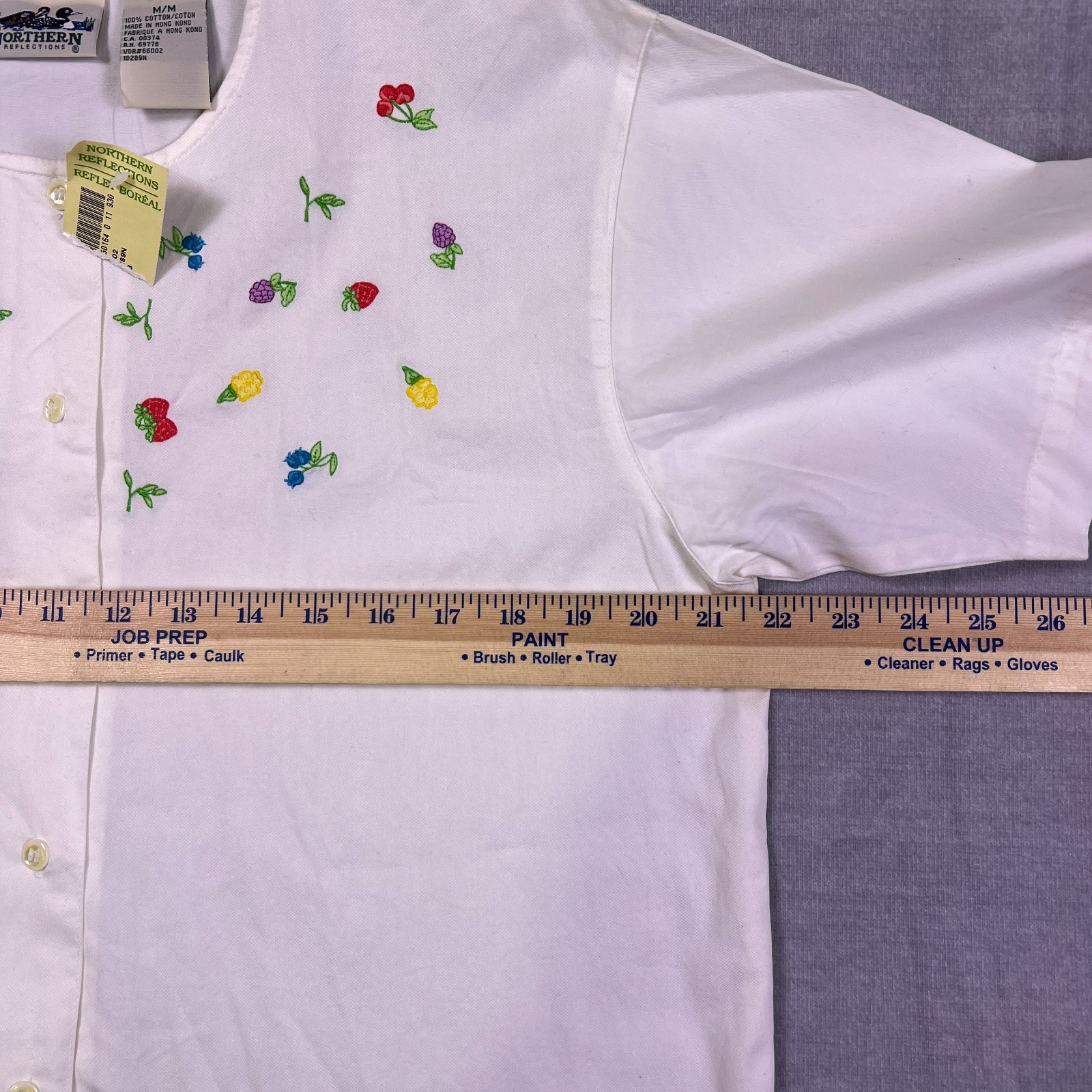 Northern Reflections Womens White Floral Embroidery Short-Sleeve Shirt Size M