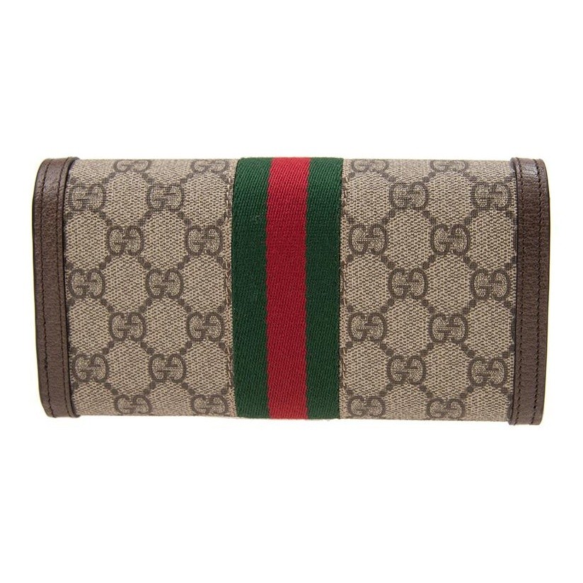 Gucci monogram logo striped canvas and leather wallet 7.48×1.38×3.9 in