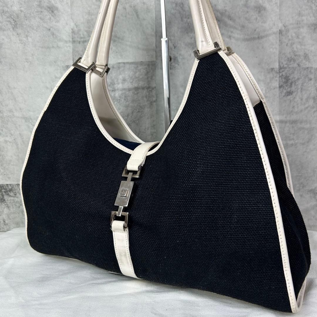 GUCCI Jackie Shoulder bag GG canvas leather black Vintage Authentic From Japan