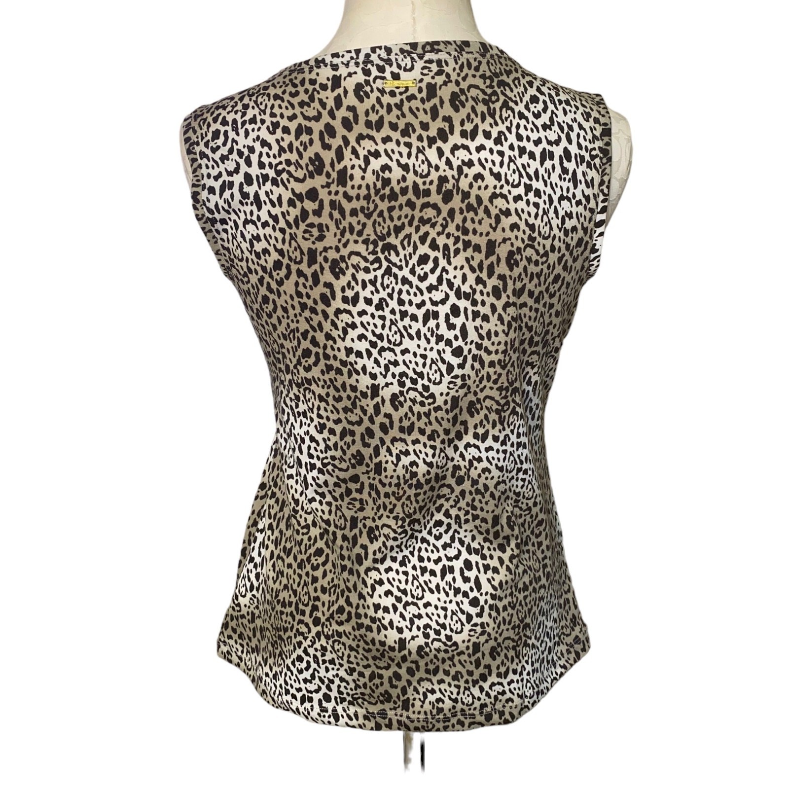 AK Anne Klein Classic Leopard Print Sleeveless High Neck Blouse Size Large