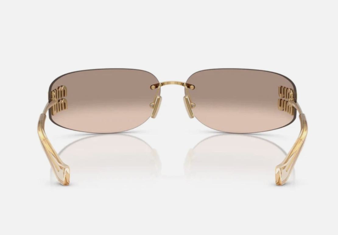 Miu Miu MU A51S 5AK20P Unisex Rectangle Sunglasses in Gold with Brown Lens