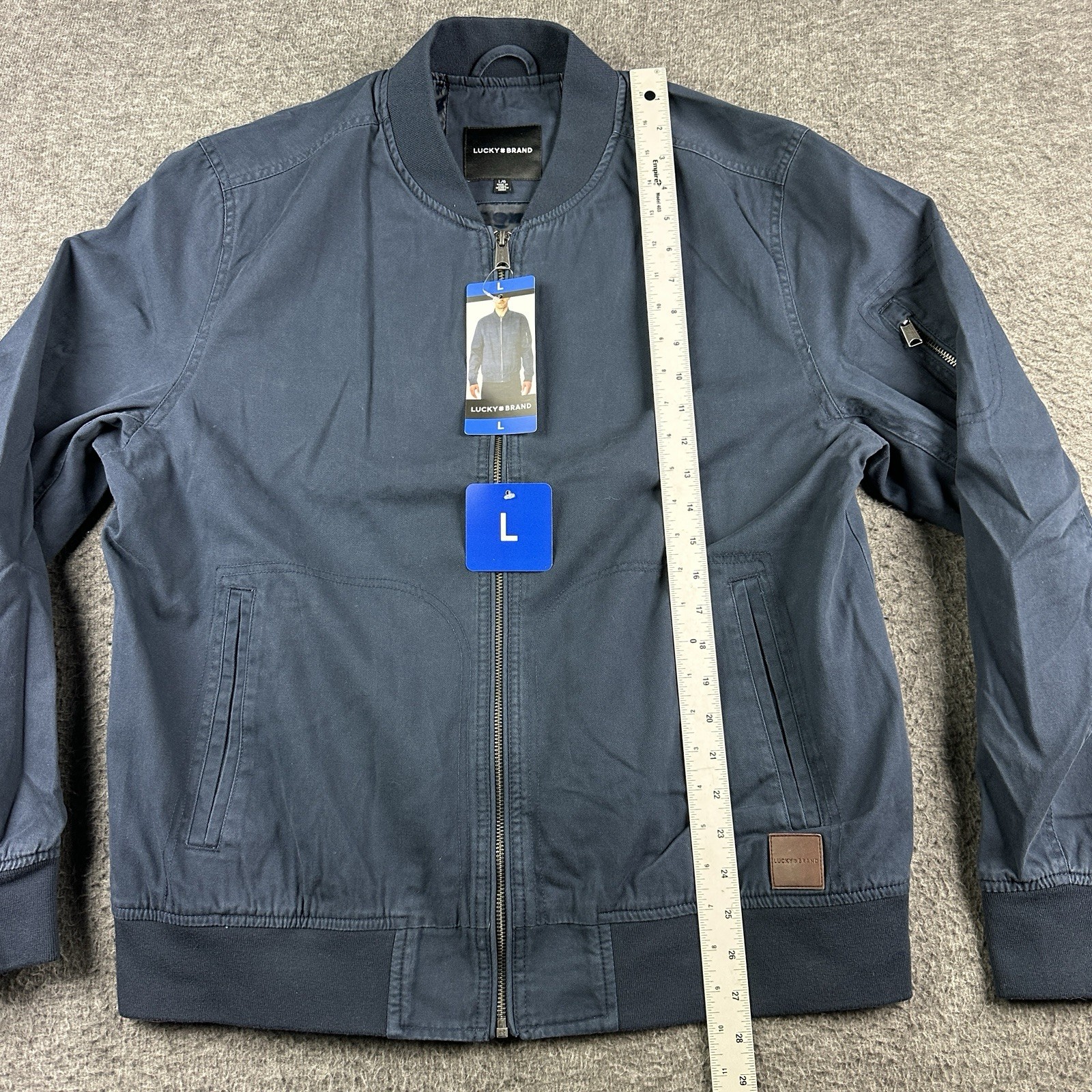 Lucky Brand Mens LARGE Full Zip Bomber Jacket Blue – NEW Coat 5 Pockets Cotton