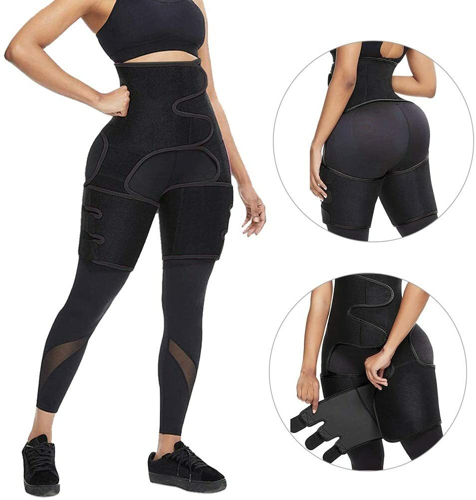 High Waist Trainer Thigh Trimmer, 3 in 1 Body Shaper Weight Loss Butt Black