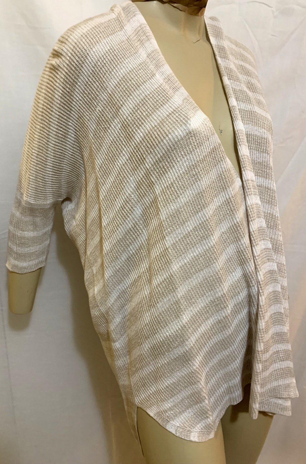 Eileen Fisher Natural Striped Organic Linen Oversized Cardigan XXS/XS, S/M, L/XL