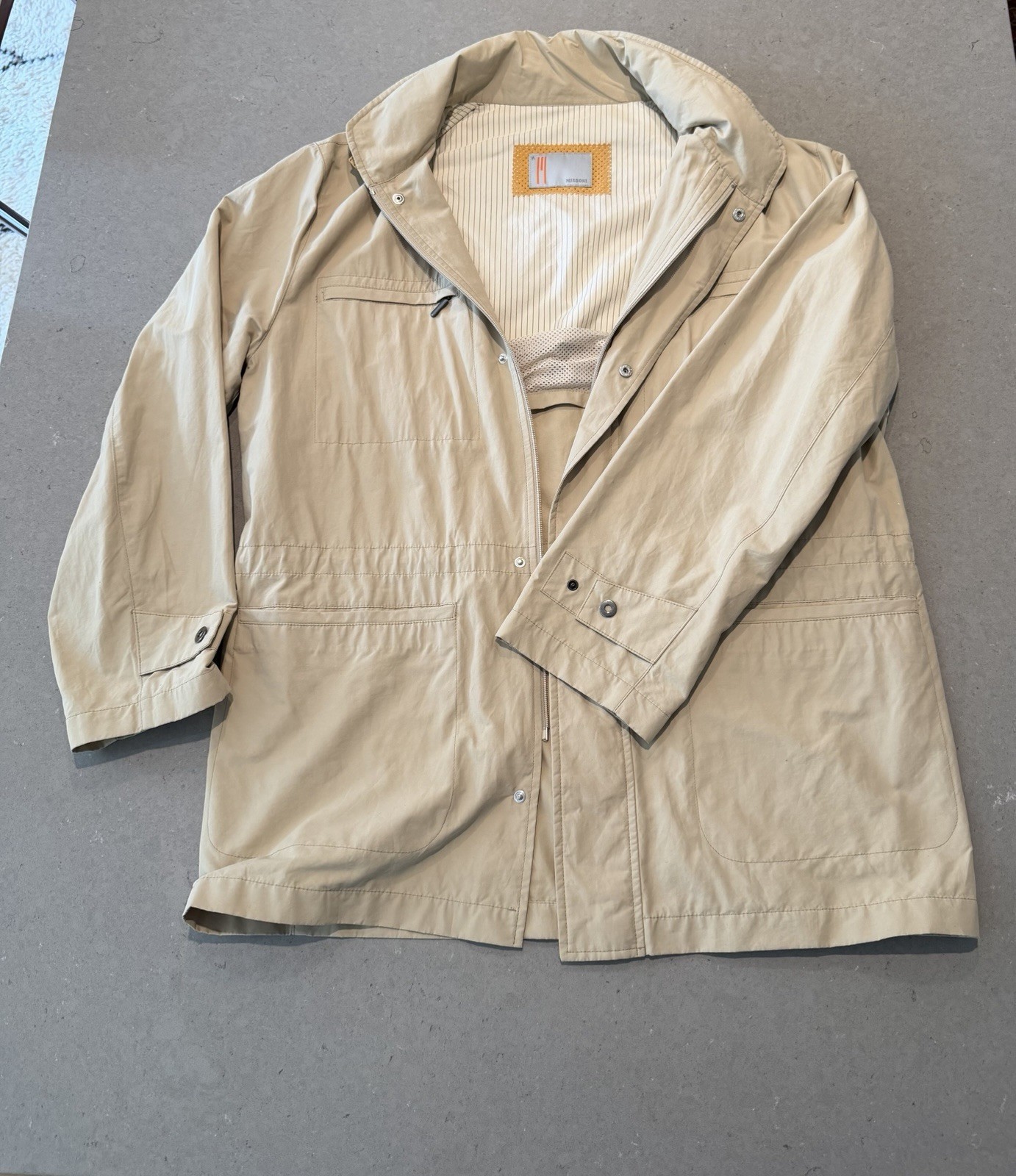 Missoni Men’s Beige Utility Field Jacket Size M Lightweight Hooded Safari Coat