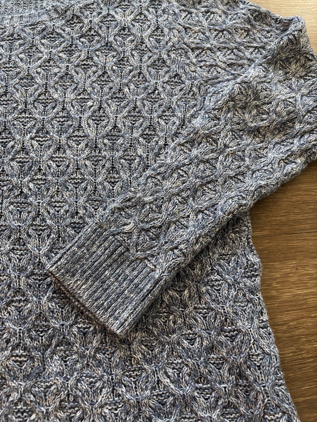 Jeanne Pierre Vintage Pullover Cable Knit Blue/White Cotton Sweater Women Large