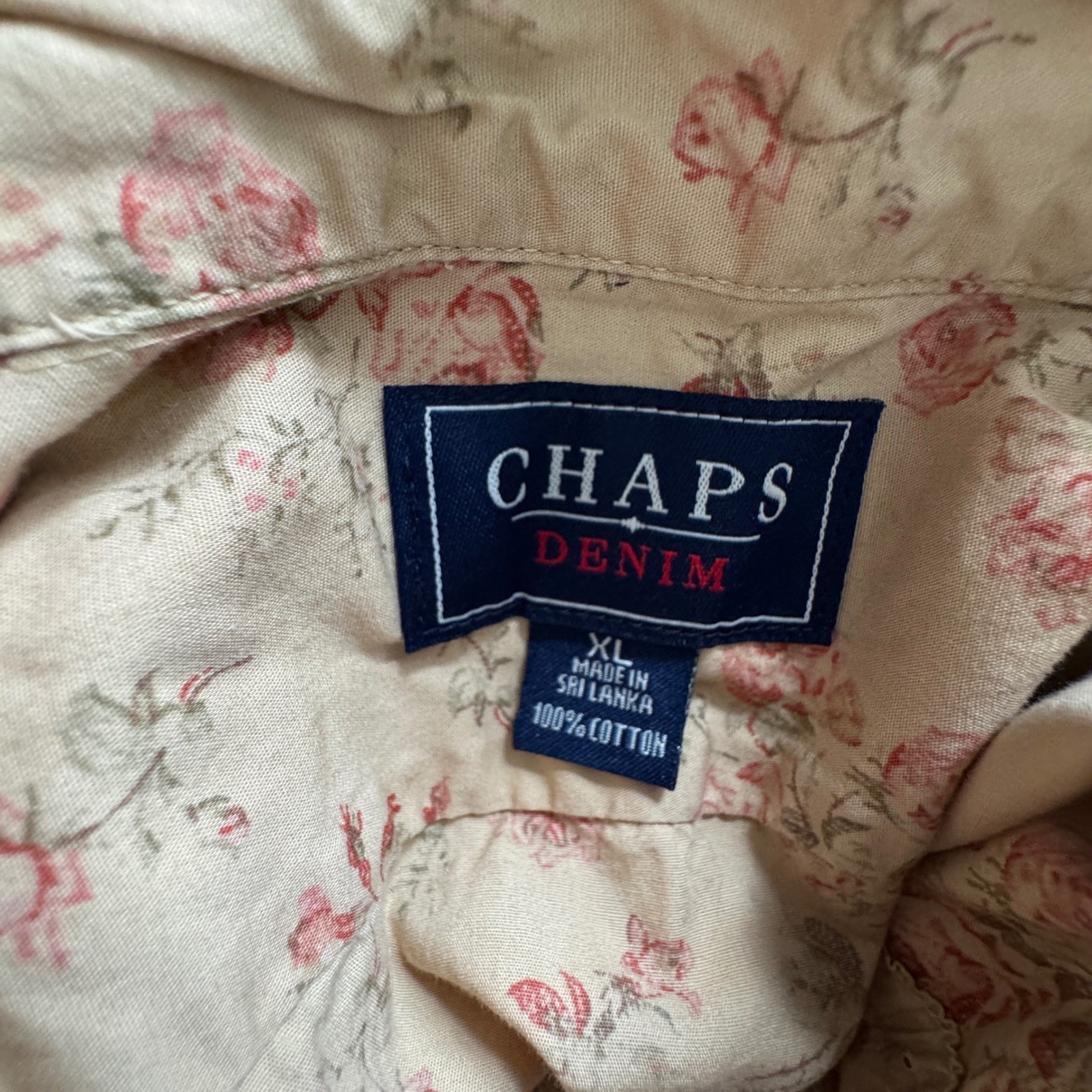 Chaps Womens XL Boho Floral Button Top Shabby Cotton Long Sleeve Country Cowgirl