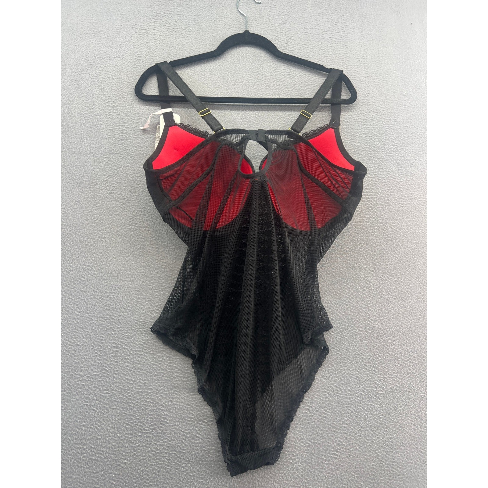 Daisy Fuentes Teddy 2x Full Figure Black Lace Mesh Push Up Snap Crotch