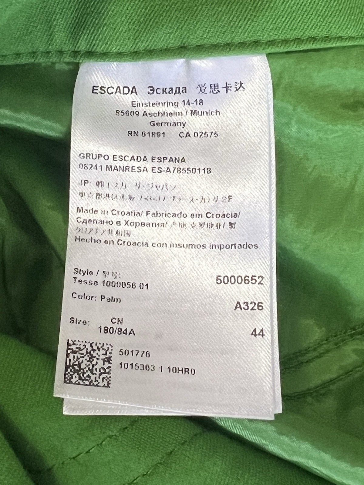 ESCADA Lime Green Trousers Pants Sz 44 US 14 NWOT Luxury Gold Button Bold Modern
