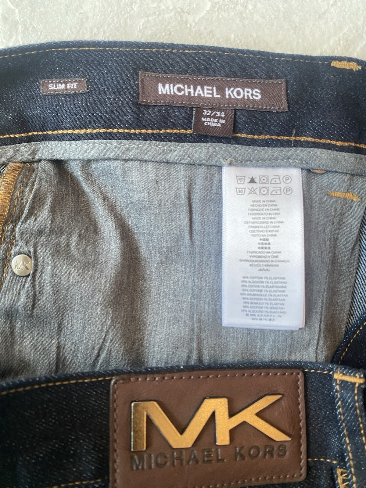 Michael Kors Core Slim Fit Dark Stretch Denim Straight Leg Jeans Mens 32×34 NWT