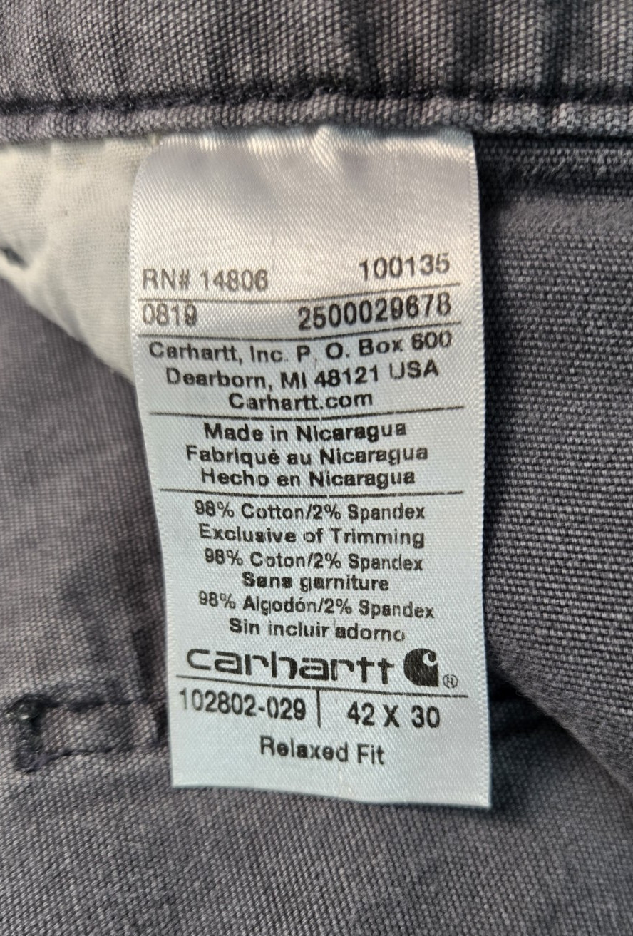 Carhartt Gray Canvas Double Knee Pants Mens 102802-029 Size 42×30