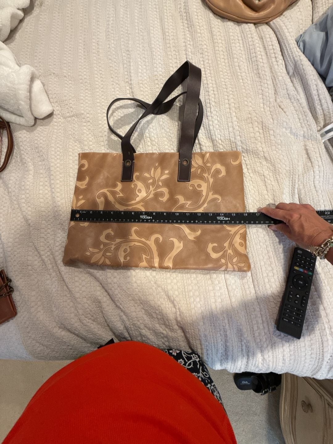 Falor Floral Embossed Leather Tote Handbag