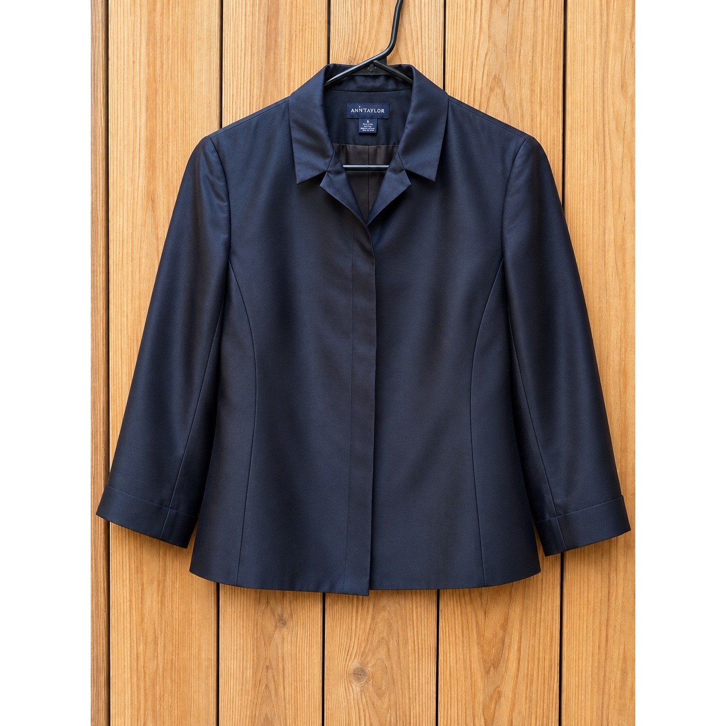 Ann Taylor Shantung Navy Blue 100% Silk Suit Set Jacket 8 Skirt 10 Professional