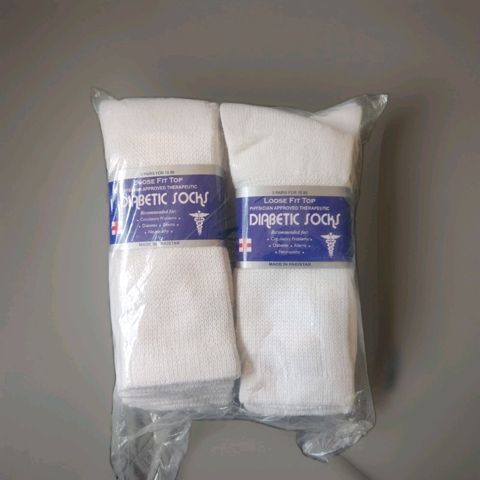 12 Pairs Men’s 10-13 Diabetic Crew Socks White Loose Fit Therapeutic…