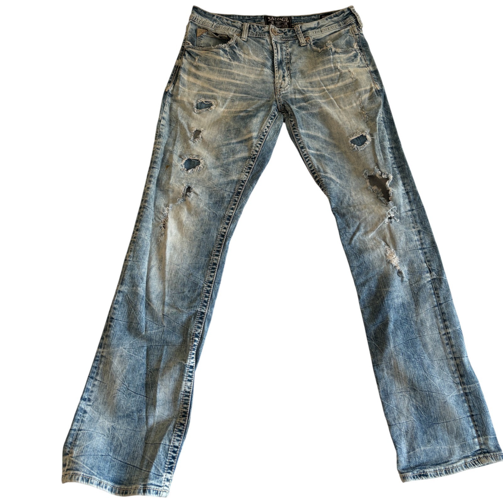 Buckle Salvage Mayhem Straight Jeans Mens 34 Blue Denim Destroyed Distressed