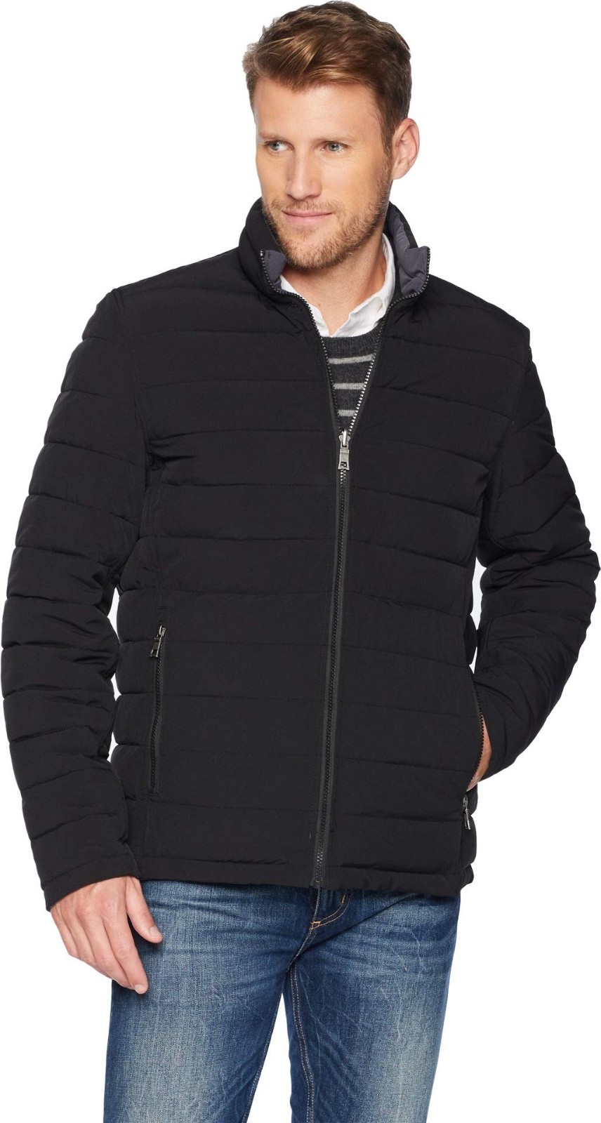 Nautica Men’s Black/Gray Reversible Quilted Puffer Jacket, Small Size