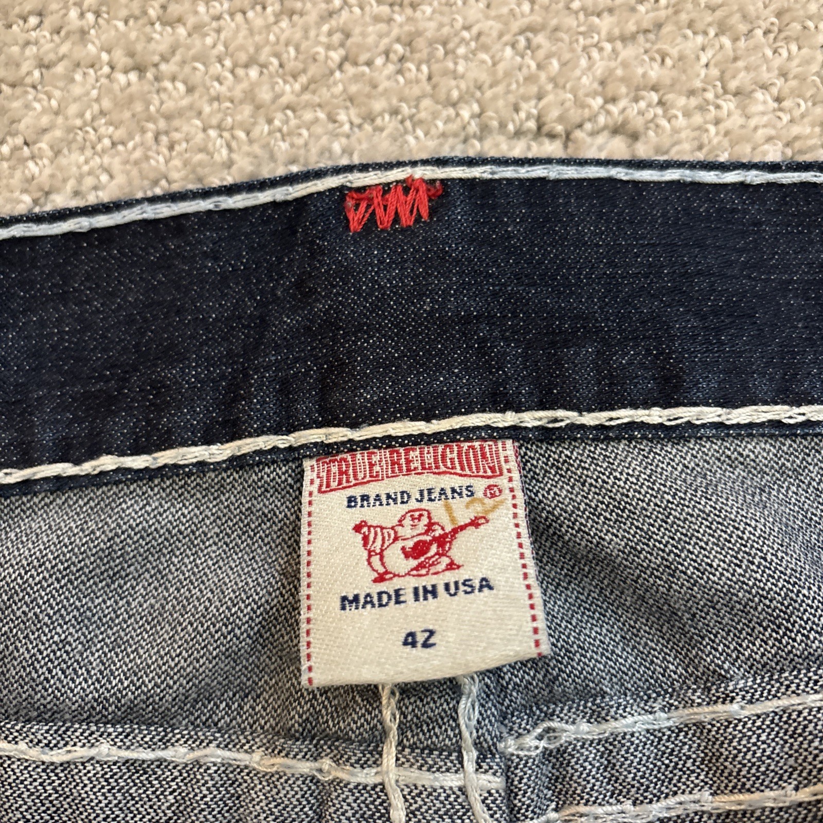 True Religion Ricky Super T Jeans Men’s Size 42/36 Made in USA Thick Stitch Red