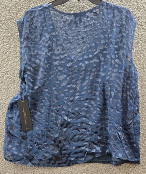 Donna Karan New York Silk-Blend Cap-Sleeve Burnout Blouse Womens L Tide Pullover