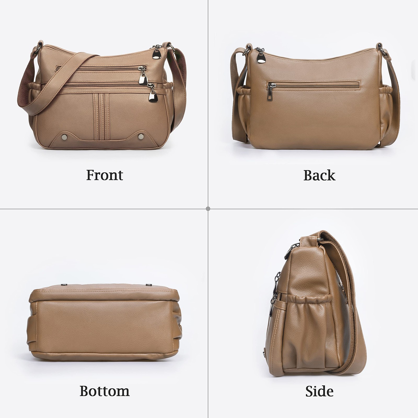 Women Soft PU Leather Shoulder Handbag Multi Pocket Crossbody Bag Ladies Medium