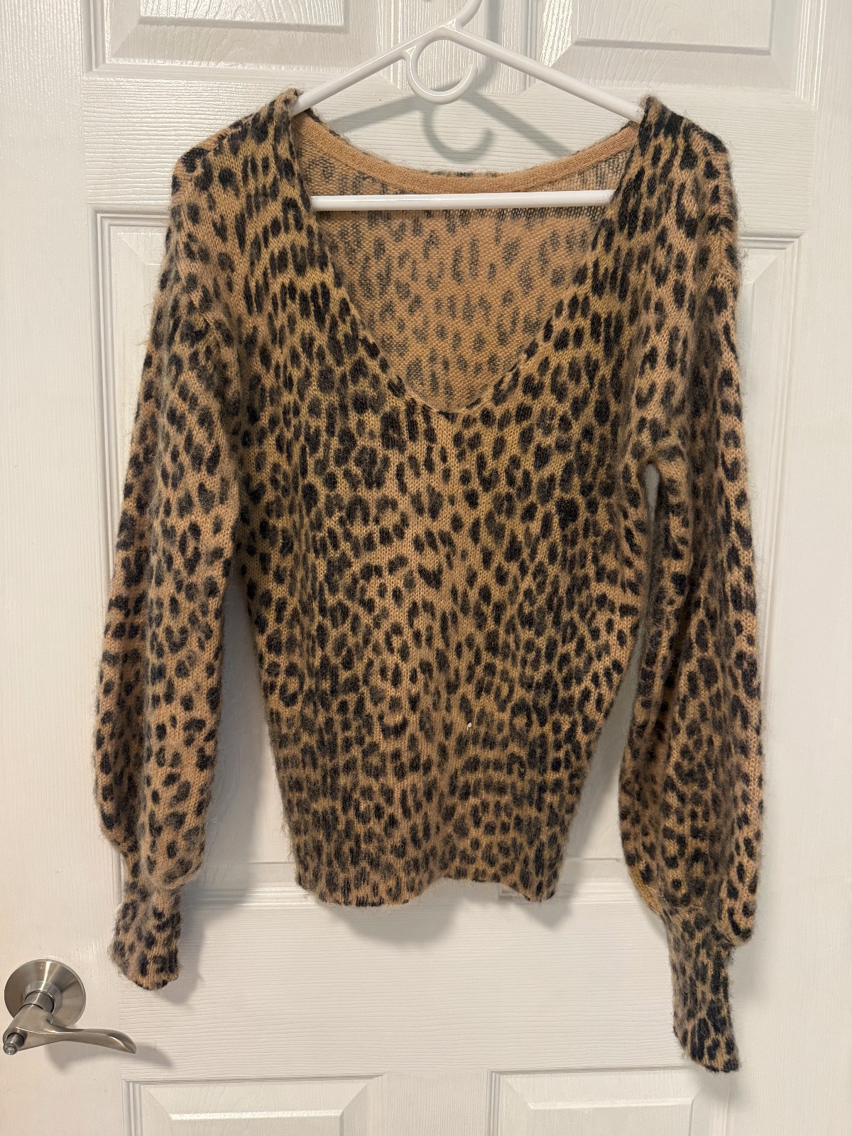 Maje Cheetah Prints, Wide Neck, Deep V Back Mohair Sweater