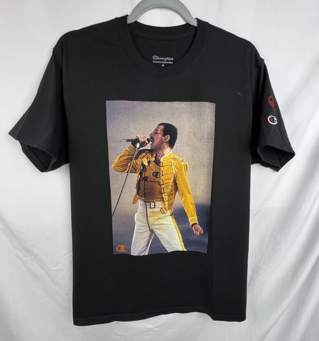 CHAMPION QUEEN Official Merch Graphic T-Shirt Medium Black Freddie Mercury Band