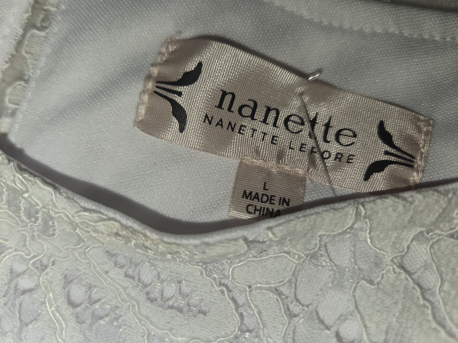Nanette Lepore Lace Brilliant White Spring Fling Blouse / Top Size L NWT