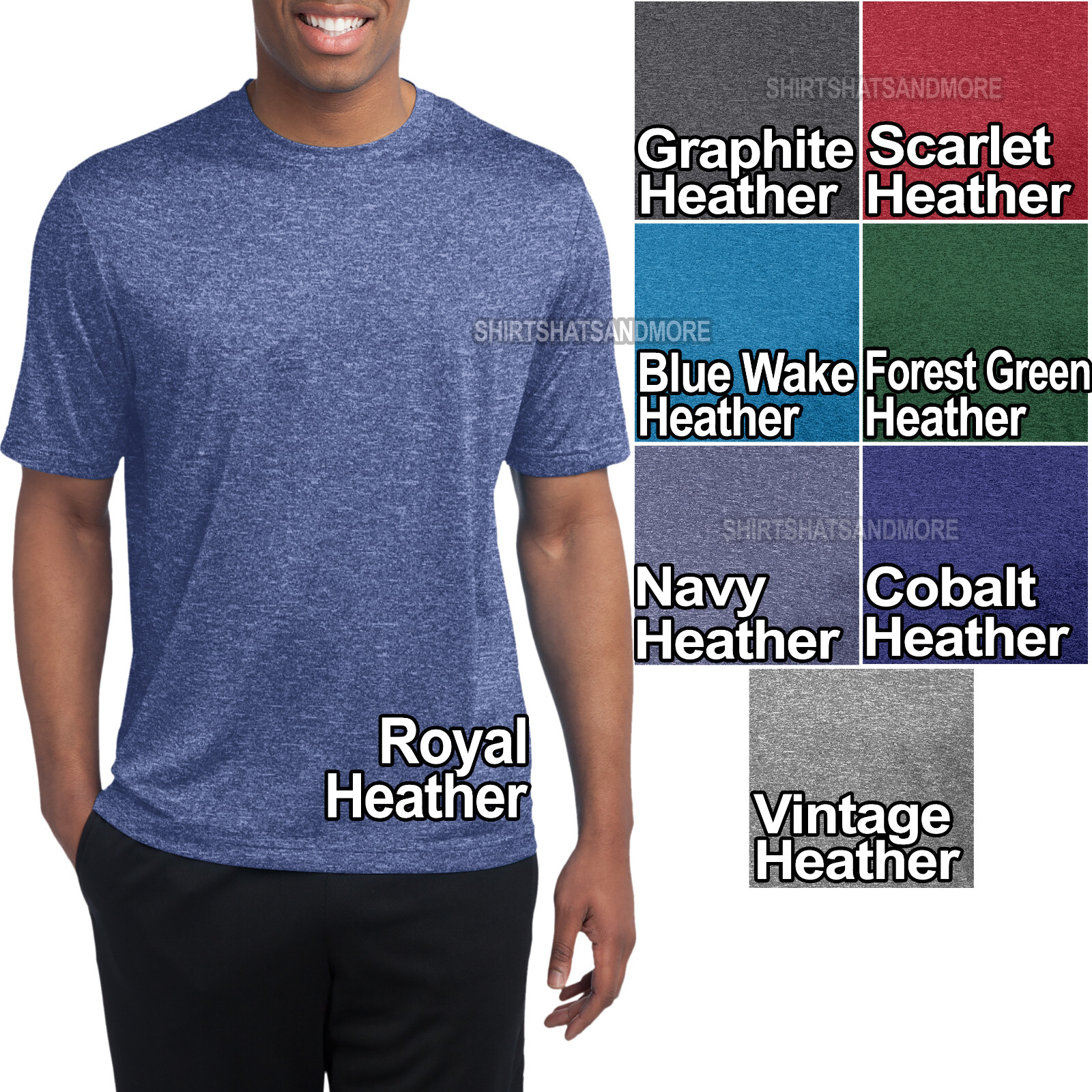 Mens Tall Heather Moisture Wicking T-Shirt Dri Fit Tee LT XLT 2XLT 3XLT 4XLT NEW