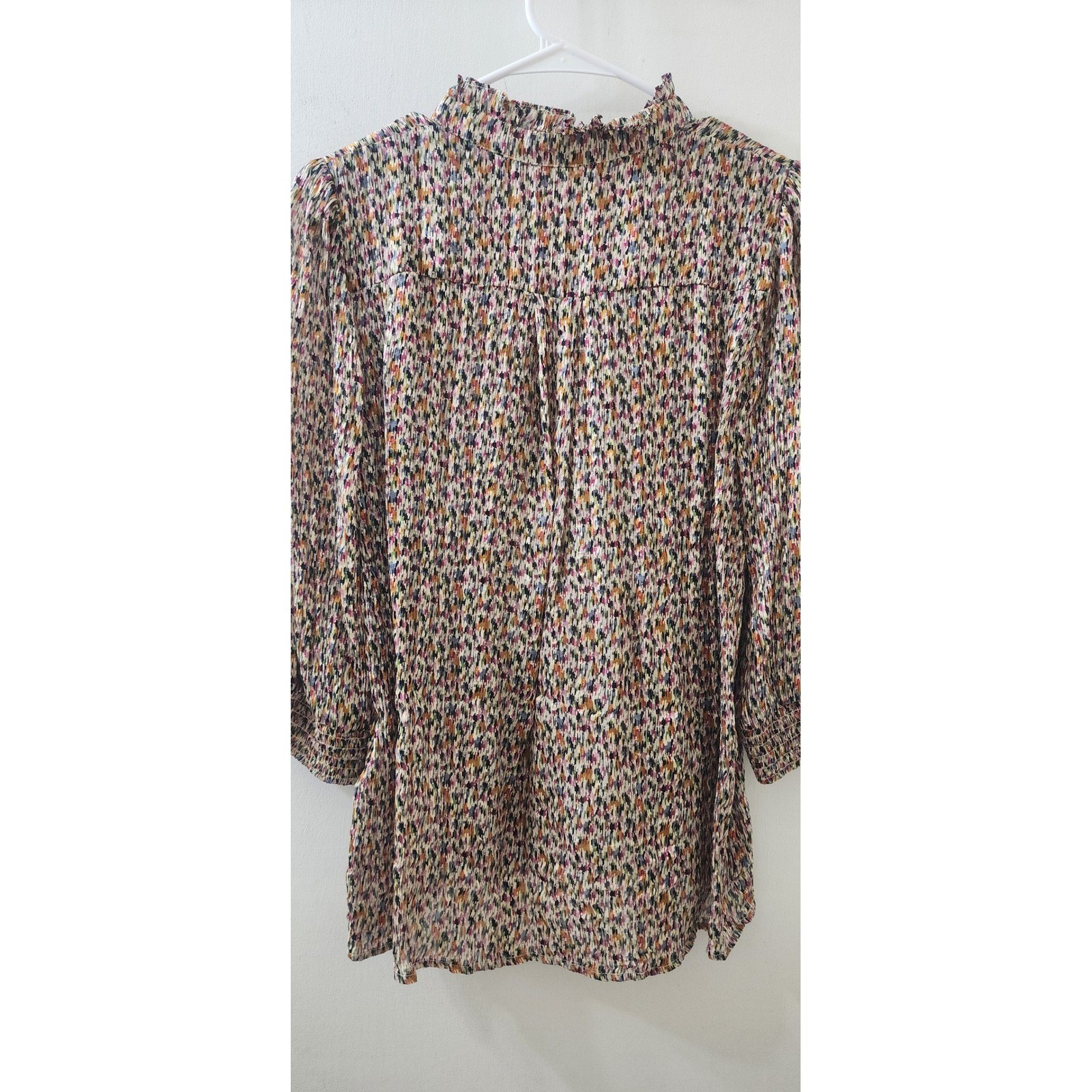 ba&sh Lady Top Multi Color Abstract Pleated Ruffle Neck Blouse Size 1 Small