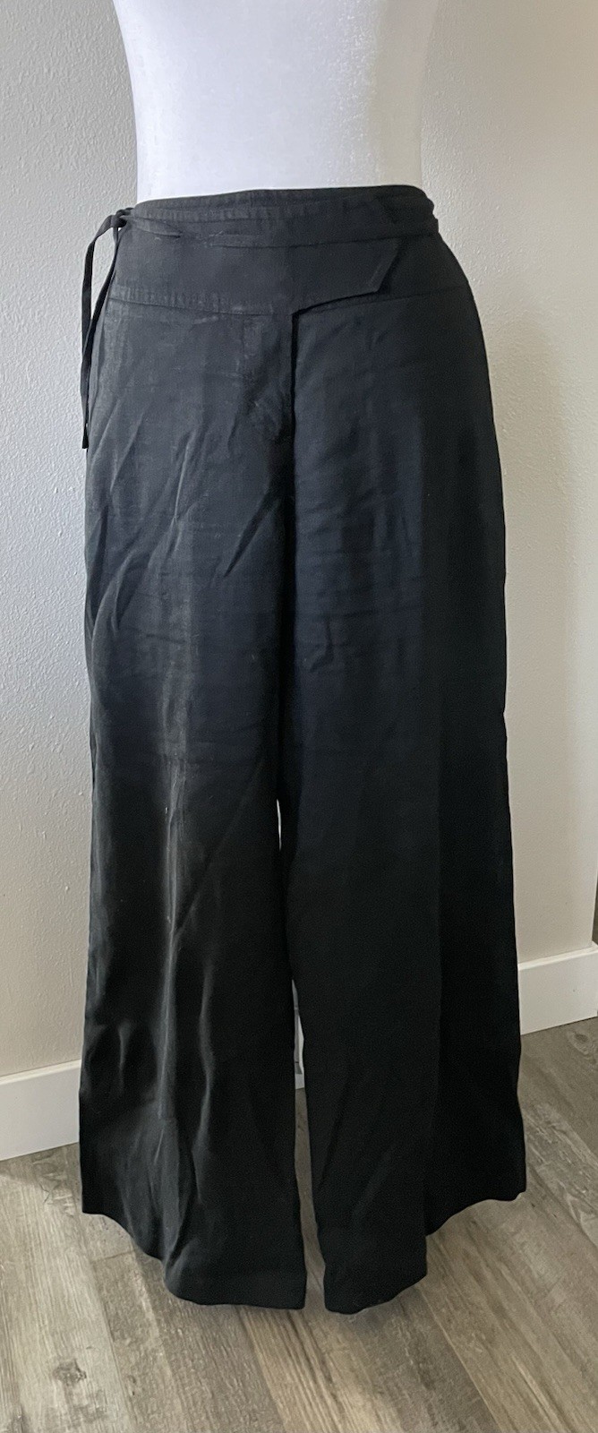 Robert Rodriguez Black Linen Blend Wide Leg Belted Trousers