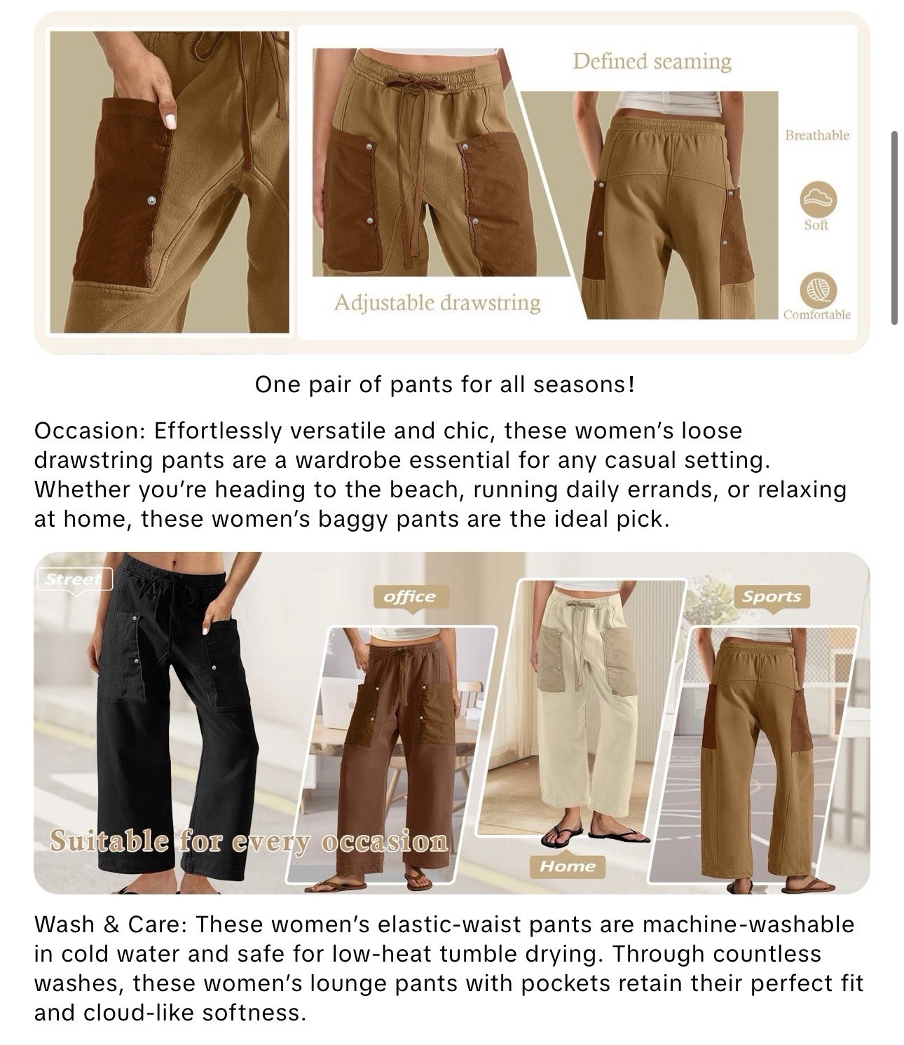 Women Sweatpants S Wide Leg Drawstring Barrel Casual Pocket Basic Trousers Comfy