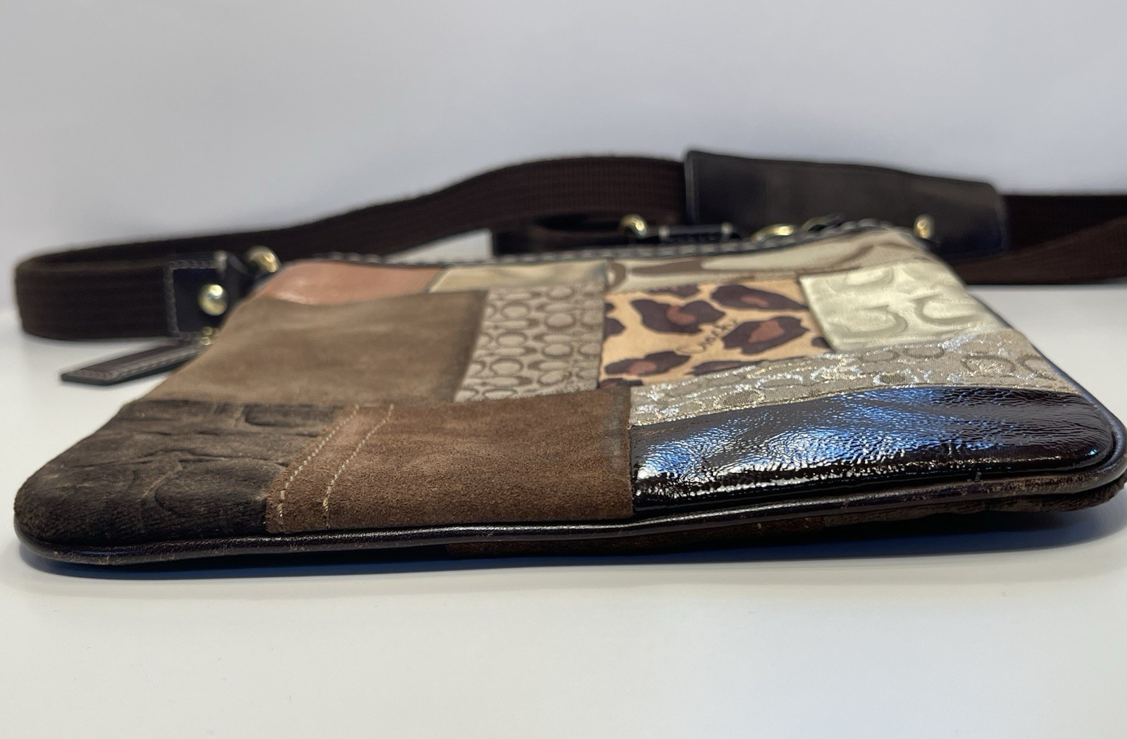 Coach Patchwork Cross body Animal Print Leather Suede Velour Coach Logo Y2K Bag