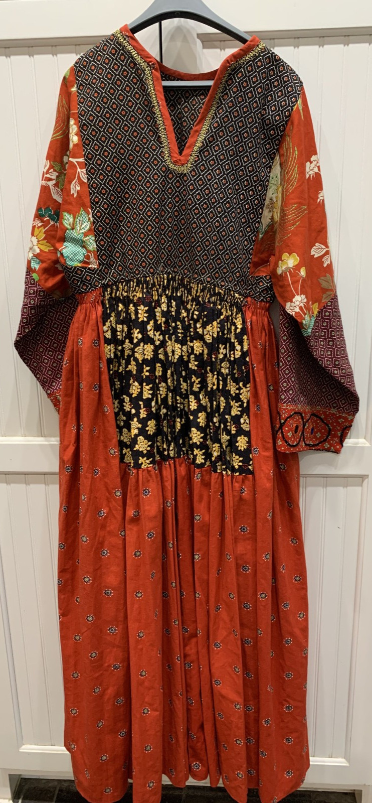 Vintage Afghan Kuchi Style Embroidered Beaded Red Maxi Dress Tribal Boho