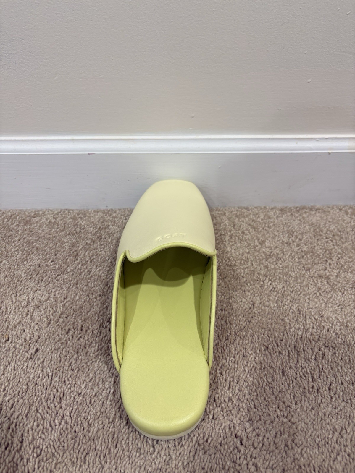 GOAT Yellow Leather Slip-On Mule Sandals Logo Accent Unisex Adults US Size Large