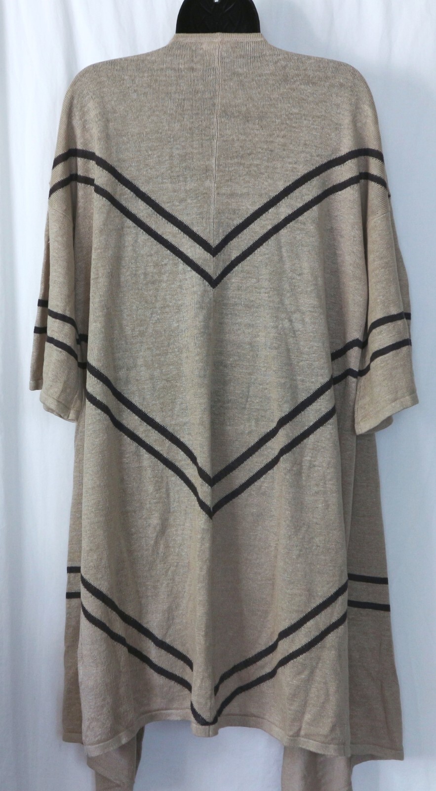 GARNET HILL Beige Strpd Clsrlss Linen Duster 44 In Chest 33.5 In Long Sz M EXC