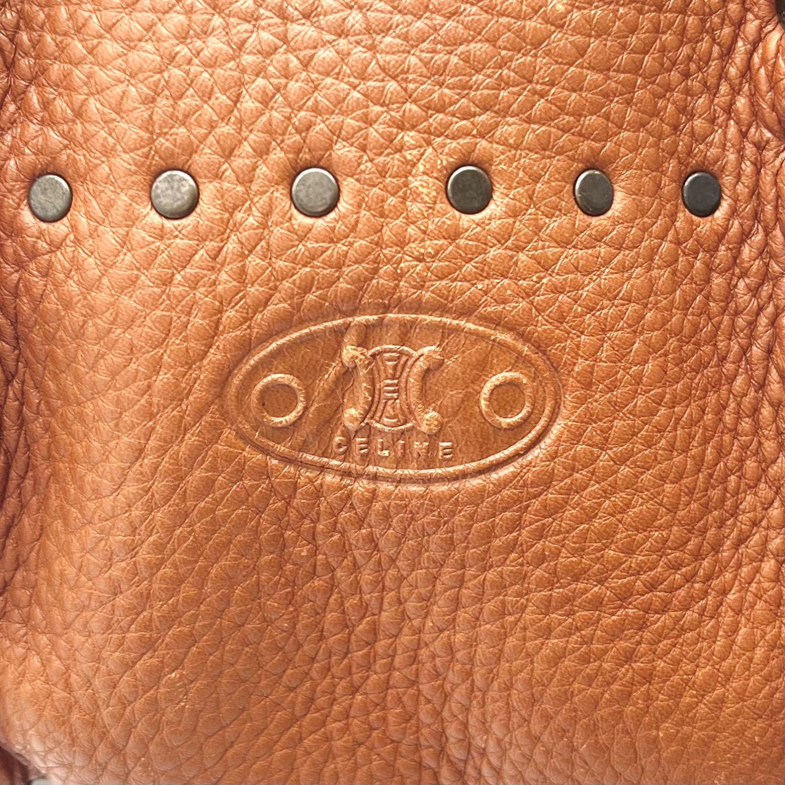 Auth Celine Boogie Bag Y2K Studded Leather Handbag, Brown 2Y9364