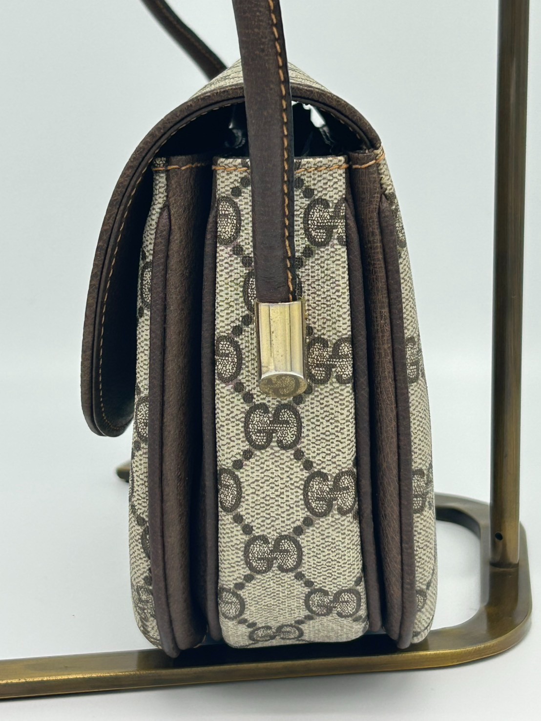 GUCCI Shoulder Bag GG Supreme Brown PVC Leather Vintage Authentic