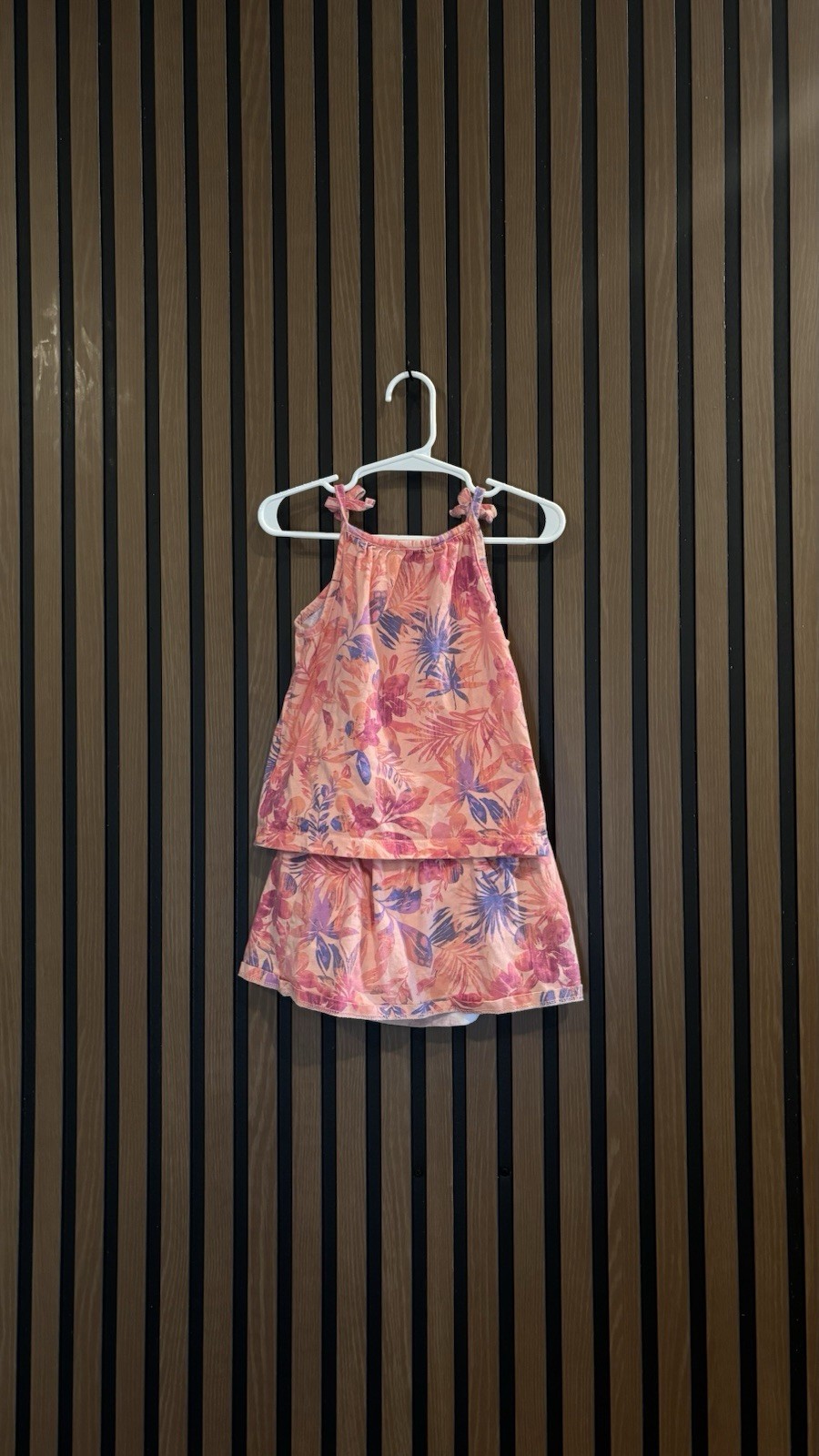 OshKosh 2-Pc Tank Top Skort Set Toddler Girl 24M Pink Tropical Floral Smocked