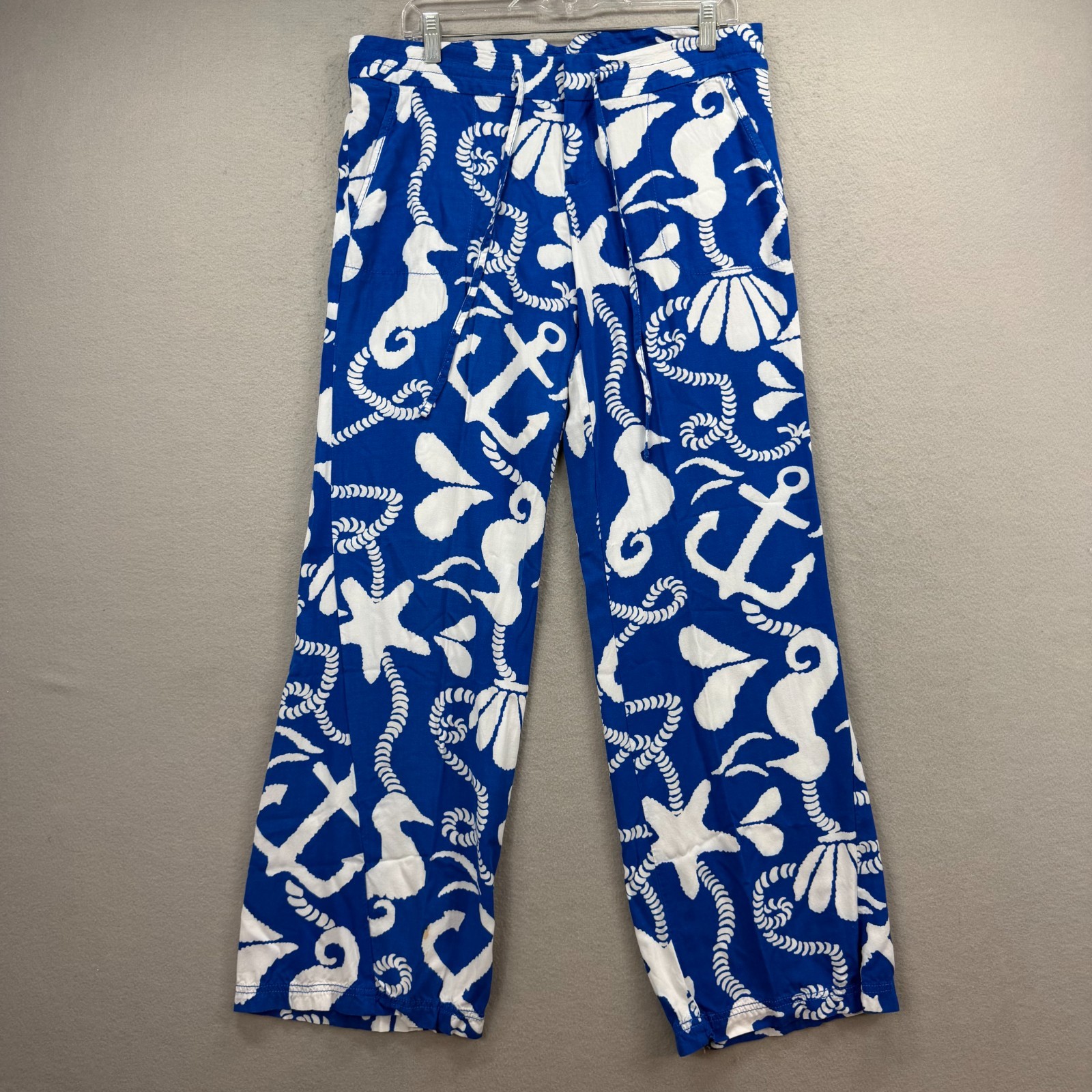 Lilly Pulitzer Palazzo Pants Womens Medium Blue White Nautical Anchor Beach