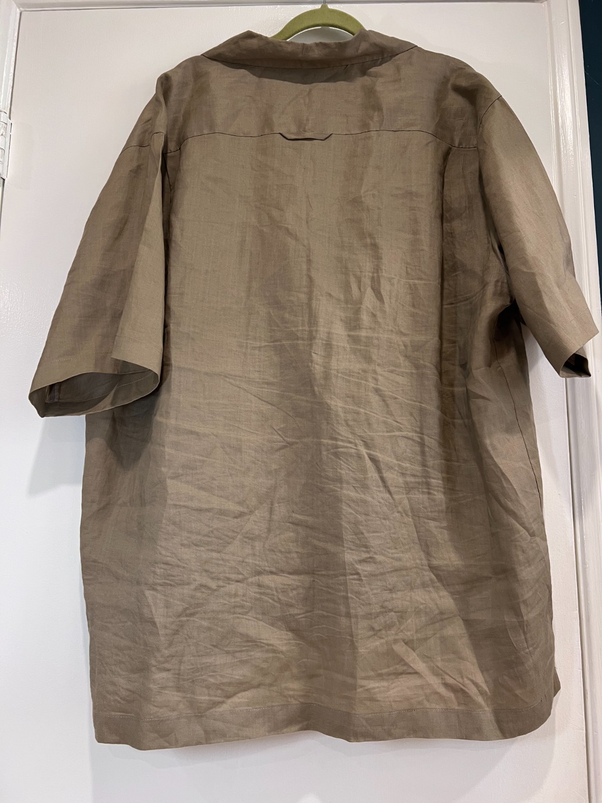 Linea Uomo Men’s 2XLT Tall Brown 100% Ramie Short Sleeve Button Down Camp Shirt