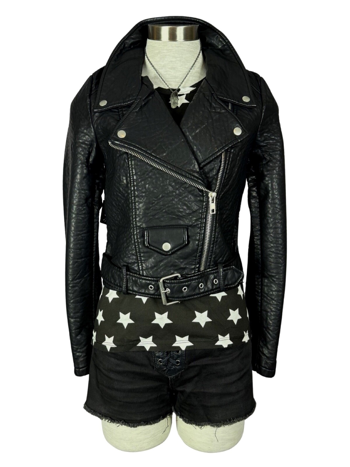 Nasty Gal Atomic Vegan Leather Moto Punk Metal Biker Rock Star Black Jacket