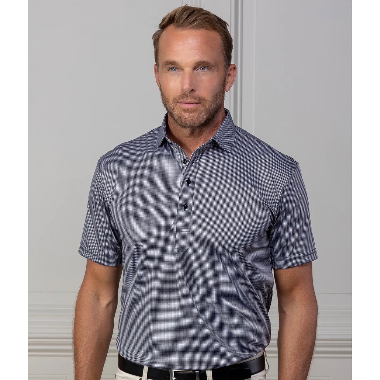 Collars & Co Mens Size Large Dress Collar Polo Black White Houndstooth NEW