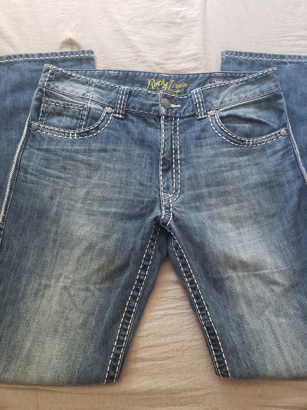 Rock 47 Jeans Mens 36×36 Blue Bootcut Wrangler Western Cowboy Jeans thick stitch