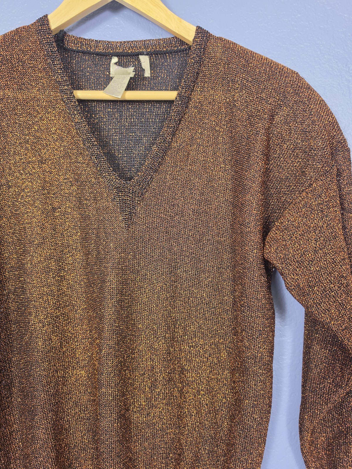 Vtg 80s/90s Mims Cole Metallic Bronze Gold Knit Sweater
