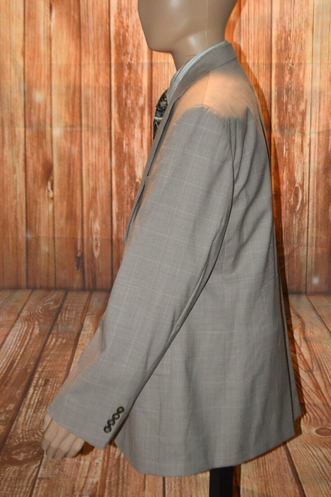Nautica Men 100% Wool Gray Check 2 Front Button Suit Sz 46R Wst 40×30