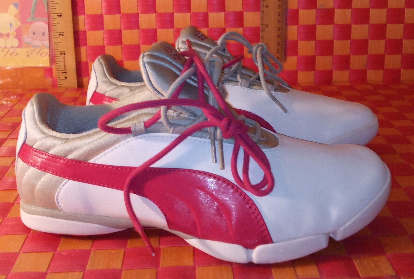 Sneakers, PUMA, White+Pink+Gray, textyle, Golf Yoga Mat Insoles, Women’s 8, preo