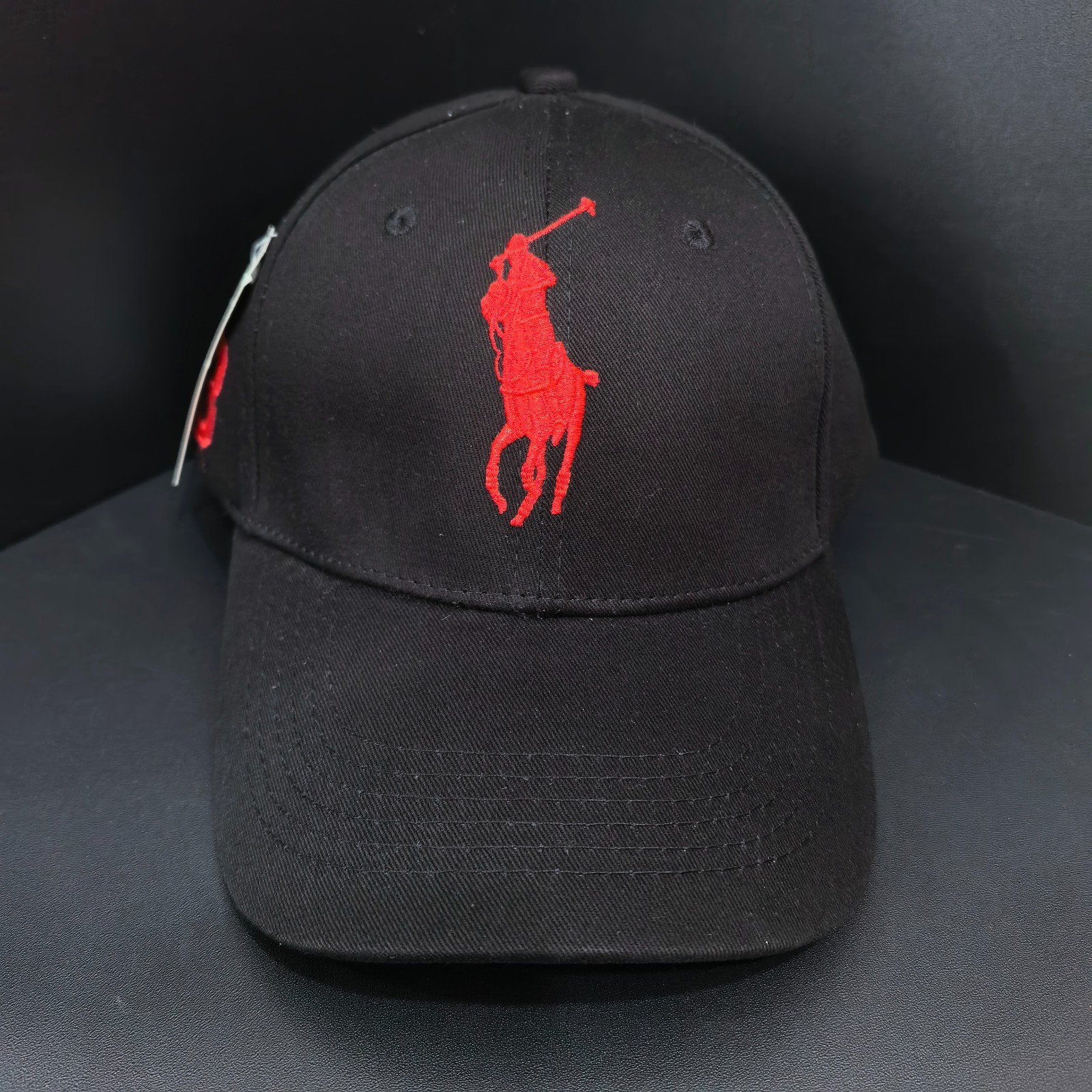 Polo Black Outdoor Casual Baseball Cap with Red Embroidered Horse Logo