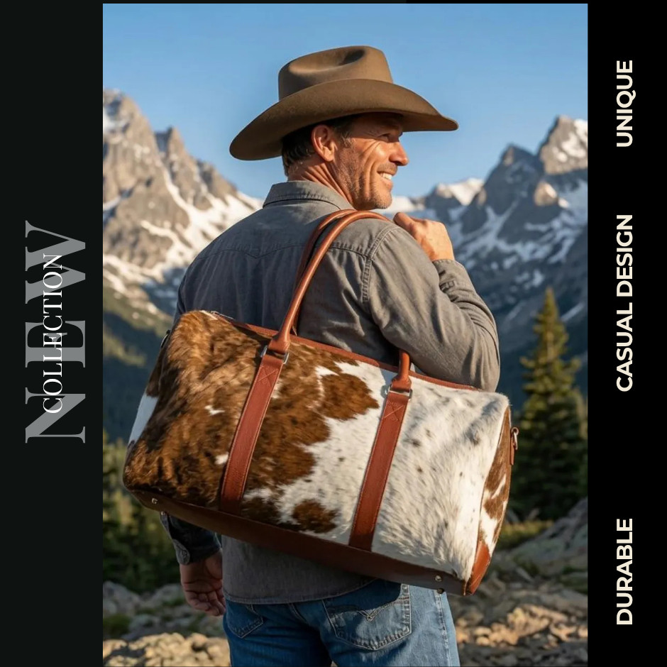 Cowhide Duffle Bag Hair On Genuine Leather Weekender Overnight Carry On Bag