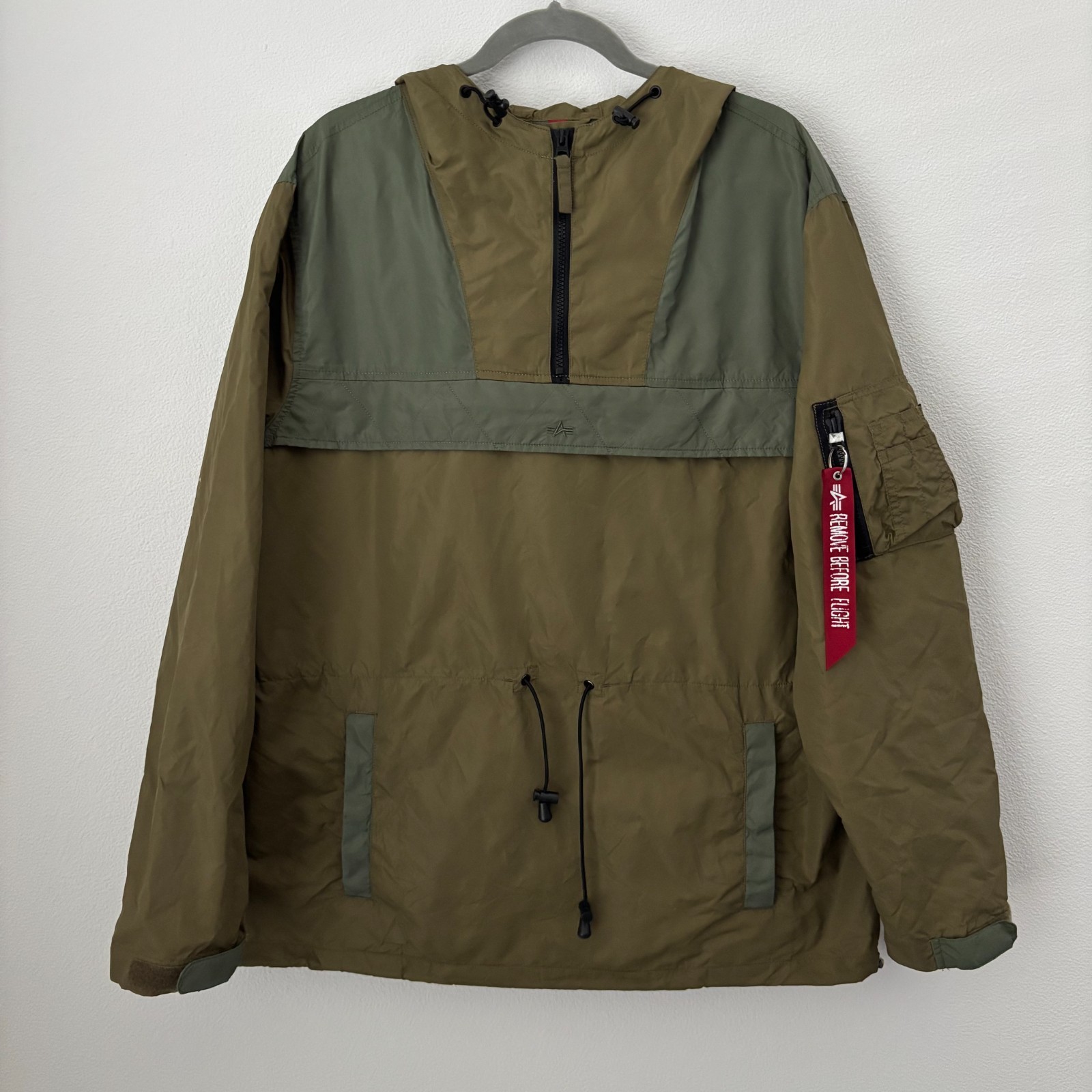 Alpha Industries Anorak Jacket Men’s Large Green Pullover Hooded Windbreaker