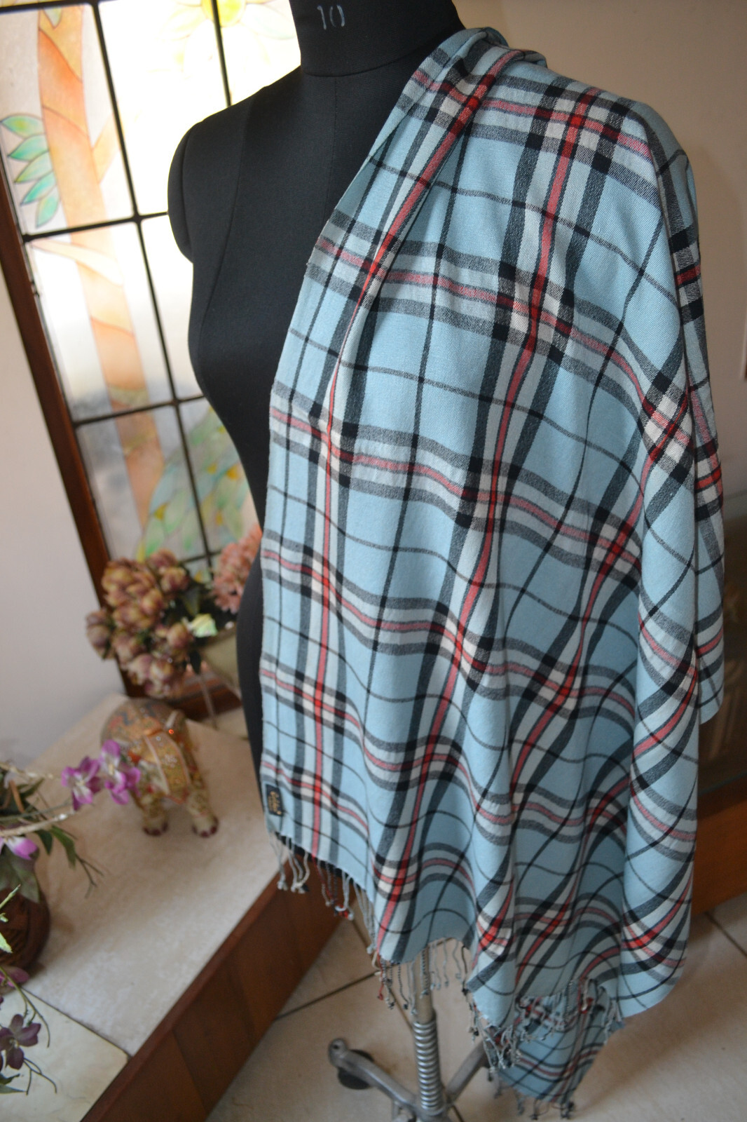 LARGE SIZE THROW CHECK PASHMINA~Silk CASHMERE PLAID ~ 5 DESIGNS CHOICE