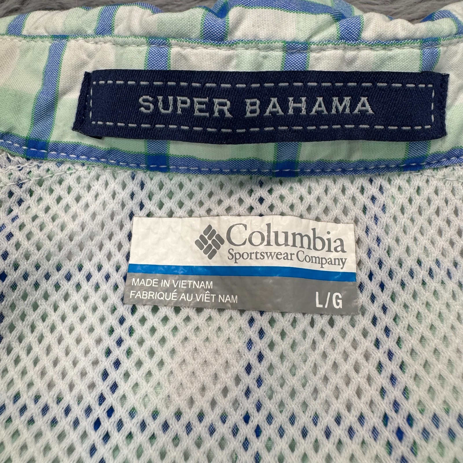 Columbia PFG Super Bahama Button-Down Shirt Women’s L Green Plaid Nylon Fishing